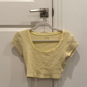 PacSun Pale Yellow Ribbed Scoop Crop Top